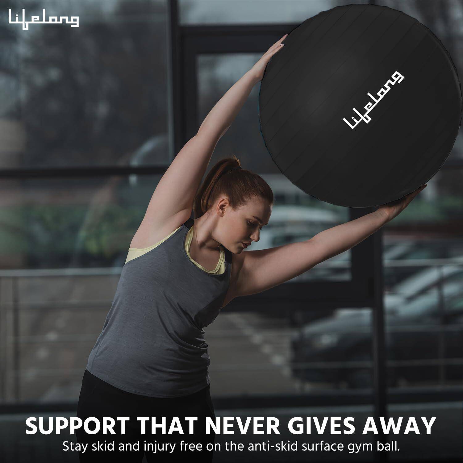 Lifelong Gym Ball for Exercise-Anti Burst Exercise Ball with Foot Pump- Fitness Yoga Ball,Physiotherapy Ball,Birthing,Pregnancy&Labor Ball,Swiss Ball,Pilates Ball,Balance&Stability Ball,75 Cm, Black -  3