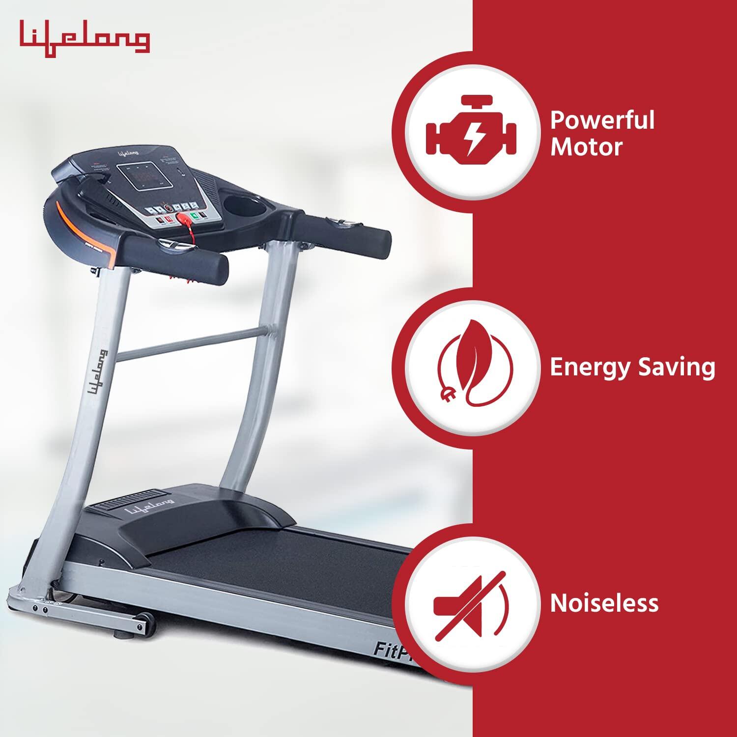 Lifelong FitPro (2.5 HP Peak) Manual Incline Motorized Treadmill for Home with 12 preset Workouts, Max Speed 12km/hr. Bluetooth 