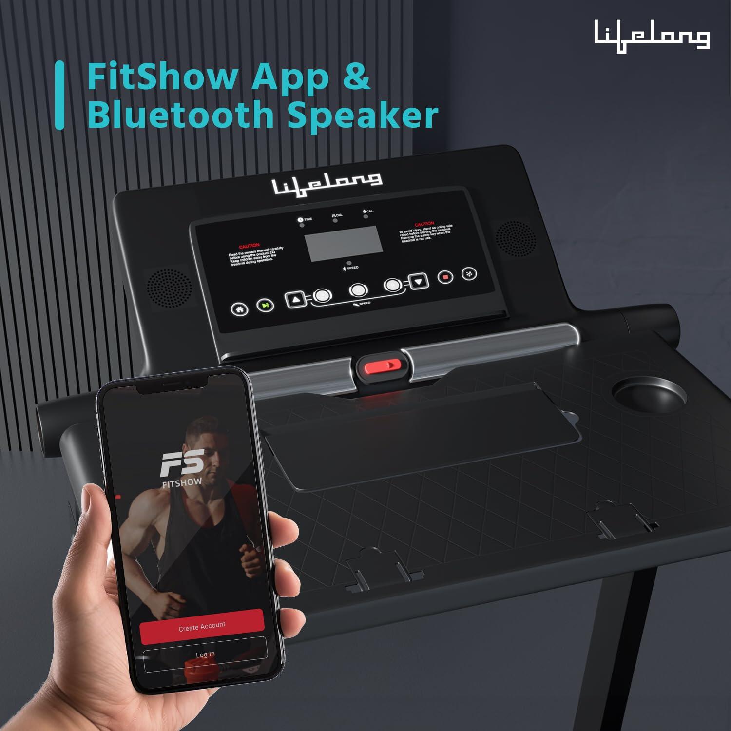 Lifelong Treadmill for Home with Desk - 2.5 HP Peak Motorised Walking Pad, 2 Manual Inclines, 12 Fitness Presets, Speed 14 km/hr