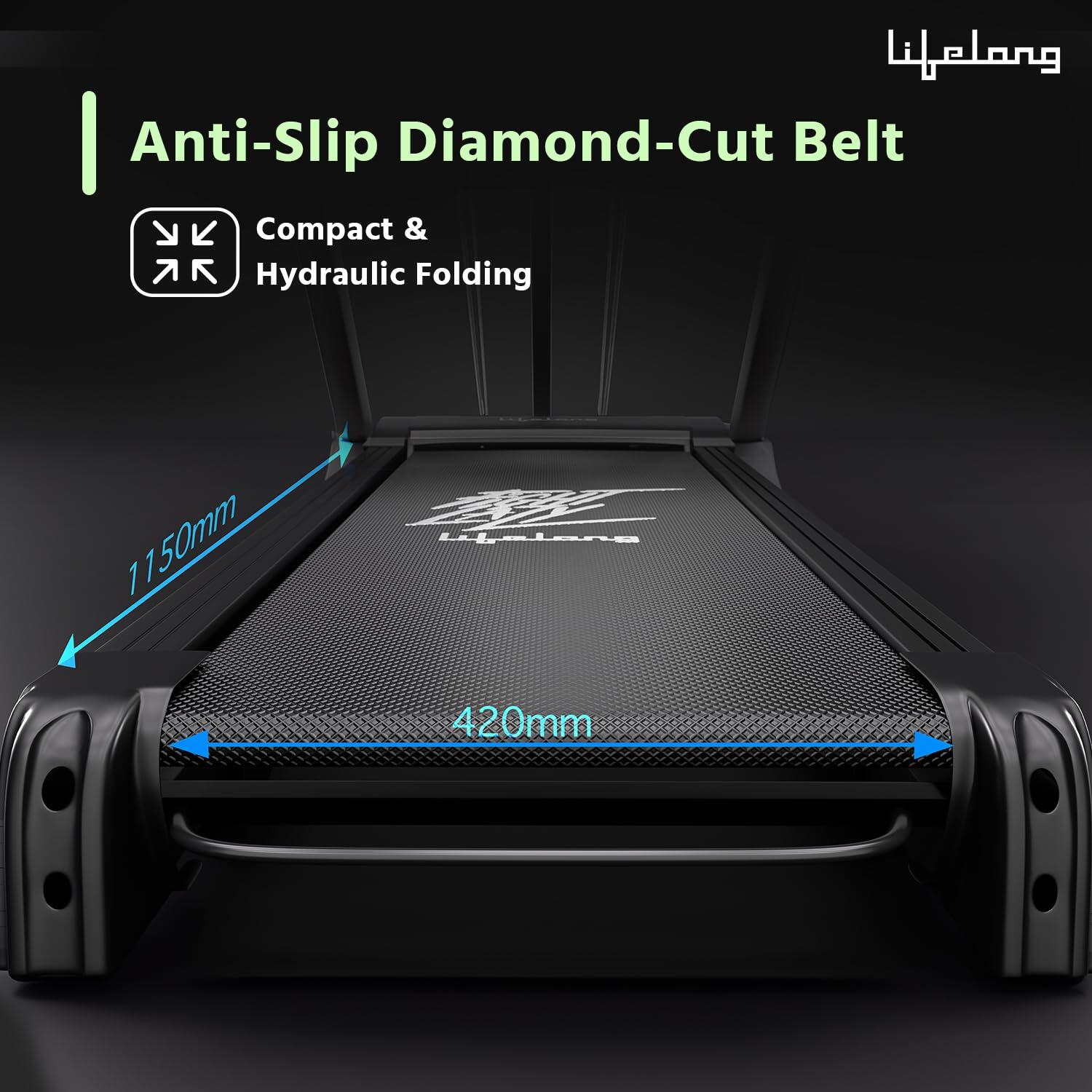 Lifelong Treadmill for Home with Massager - 4.5 HP Peak Motorized Treadmill, 3 Manual Inclines, 12 Fitness Presets, Max Running 