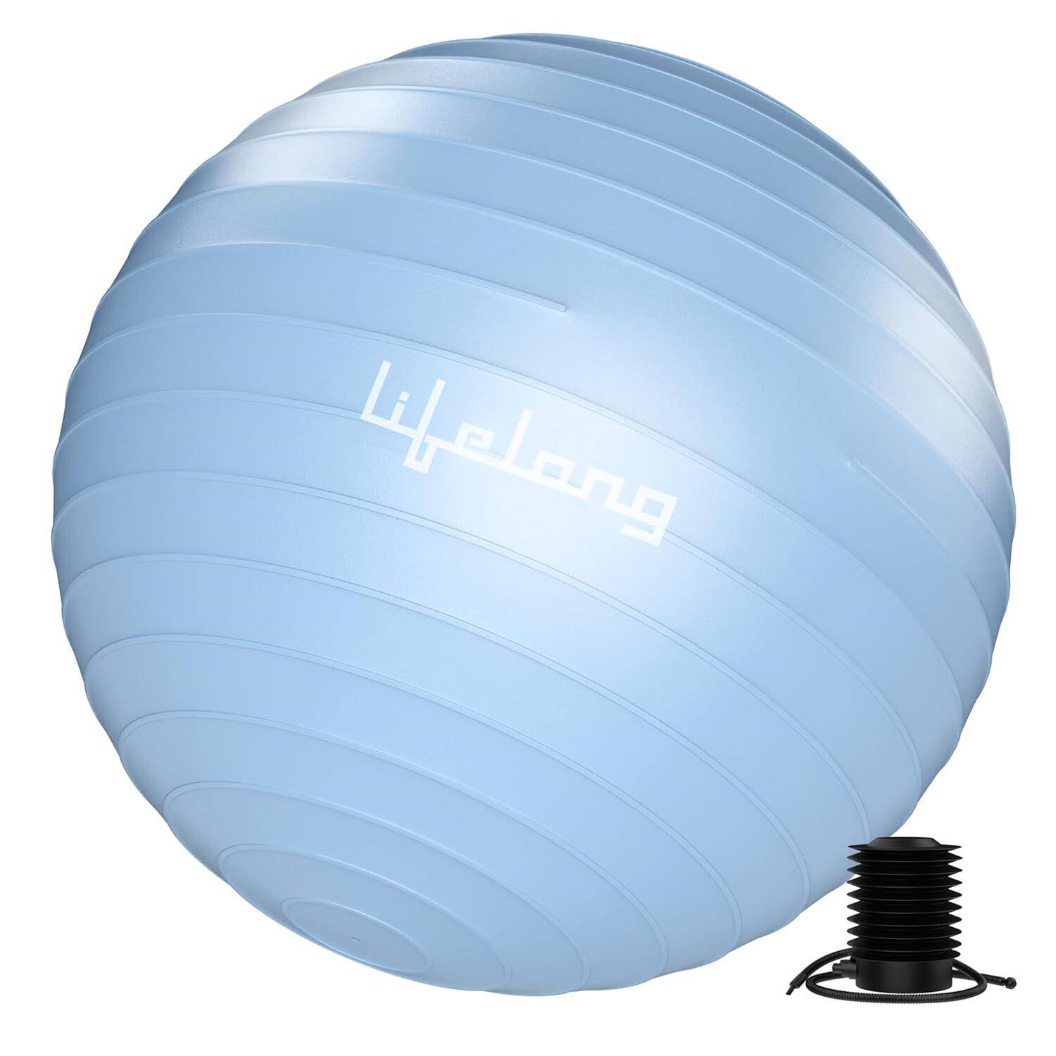 Lifelong Gym Ball for Exercise-Anti Burst Exercise Ball with Foot Pump- Fitness Yoga Ball,Physiotherapy Ball,Birthing,Pregnancy&Labor Ball,Swiss Ball,Pilates Ball,Balance&Stability Ball,65 Cm, Blue -  1