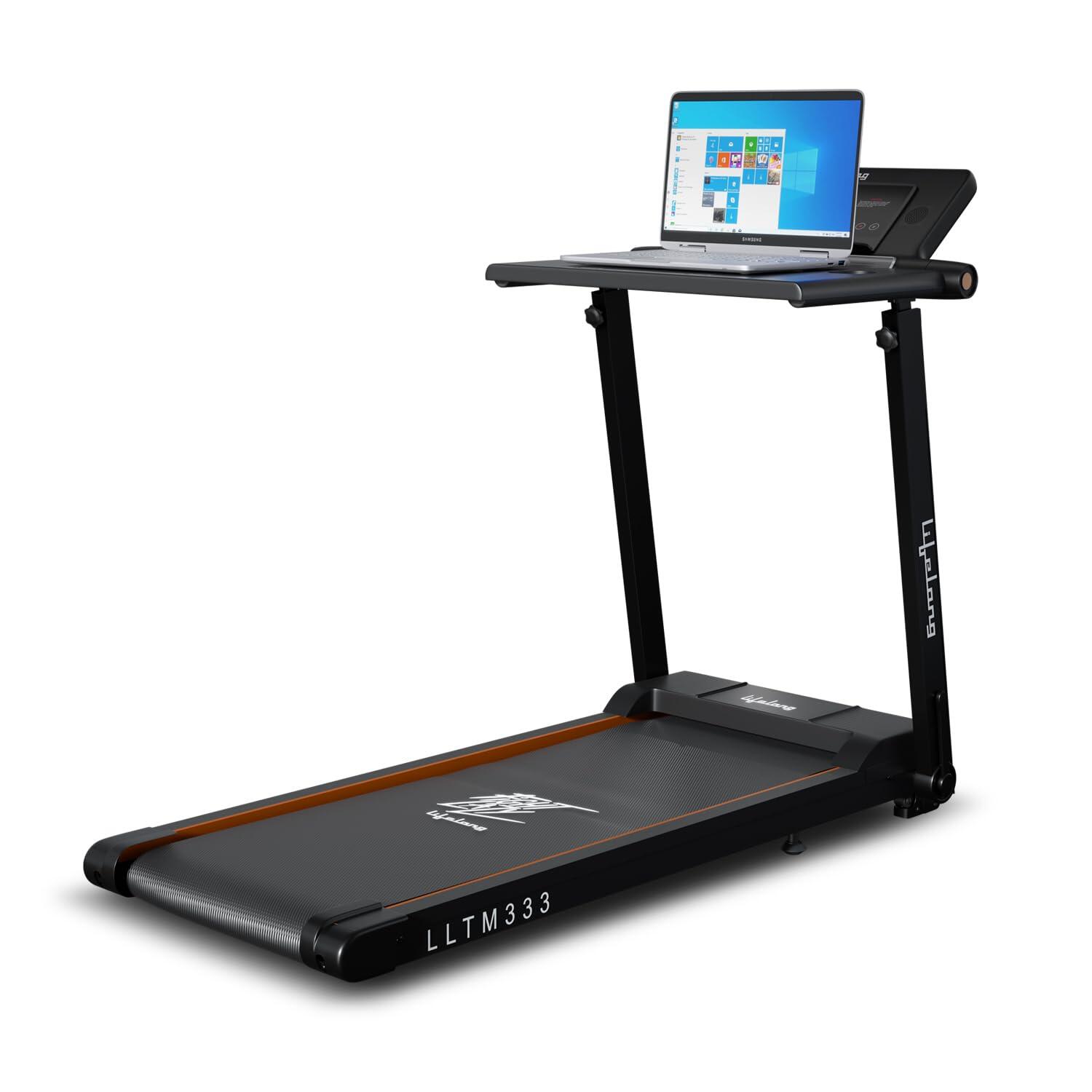 Lifelong Treadmill for Home with Desk - 2.5 HP Peak Motorised Walking Pad, 2 Manual Inclines, 12 Fitness Presets, Speed 14 km/hr