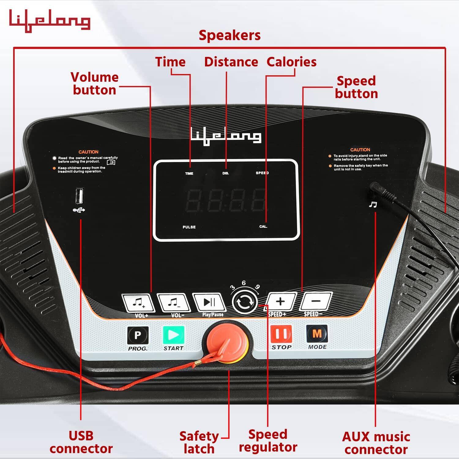 Lifelong FitPro (2.5 HP Peak) Manual Incline Motorized Treadmill for Home with 12 preset Workouts, Max Speed 12km/hr. Bluetooth  -  5