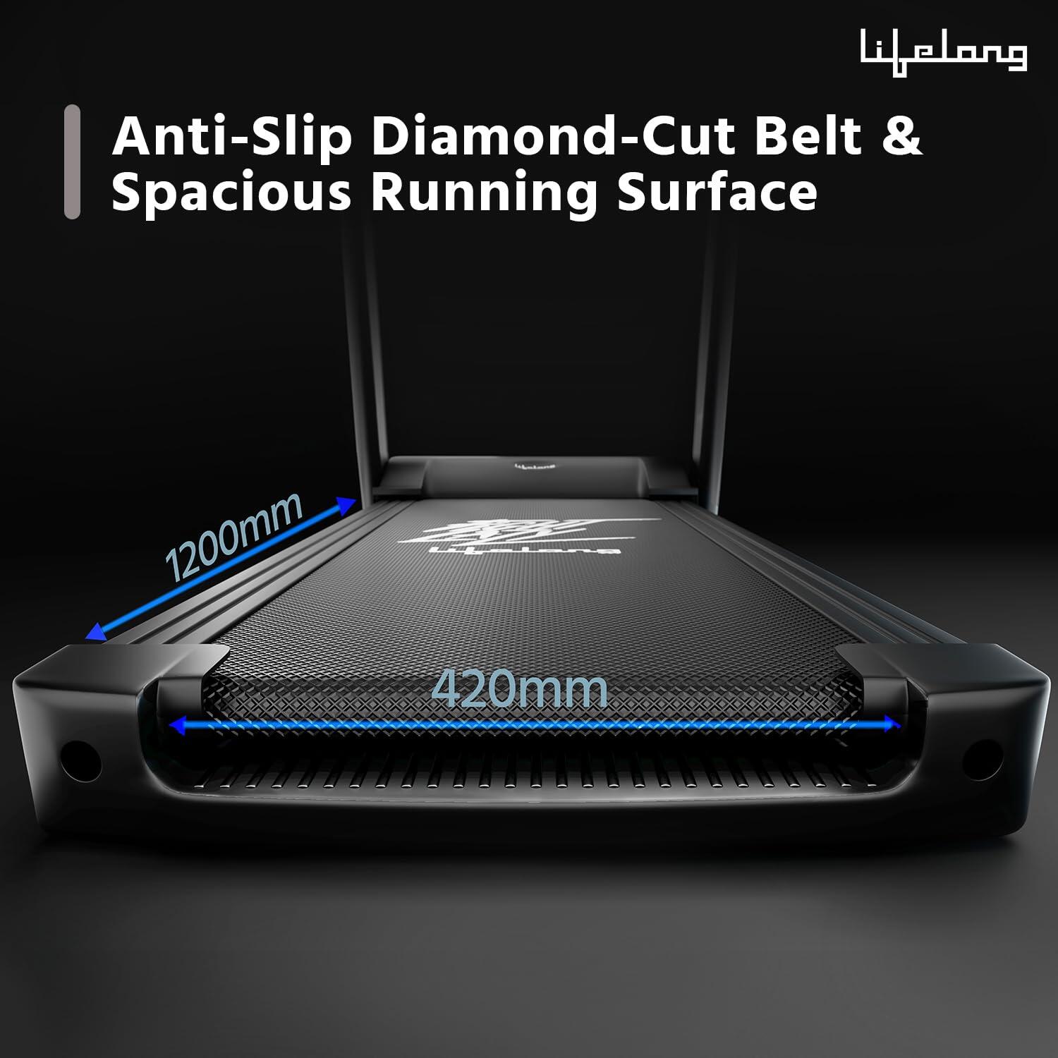 Lifelong Treadmill for Home Use - 4.5 HP Peak Motorized Foldable Treadmill, 3 Level Manual Incline with Max Running Speed 14 km/