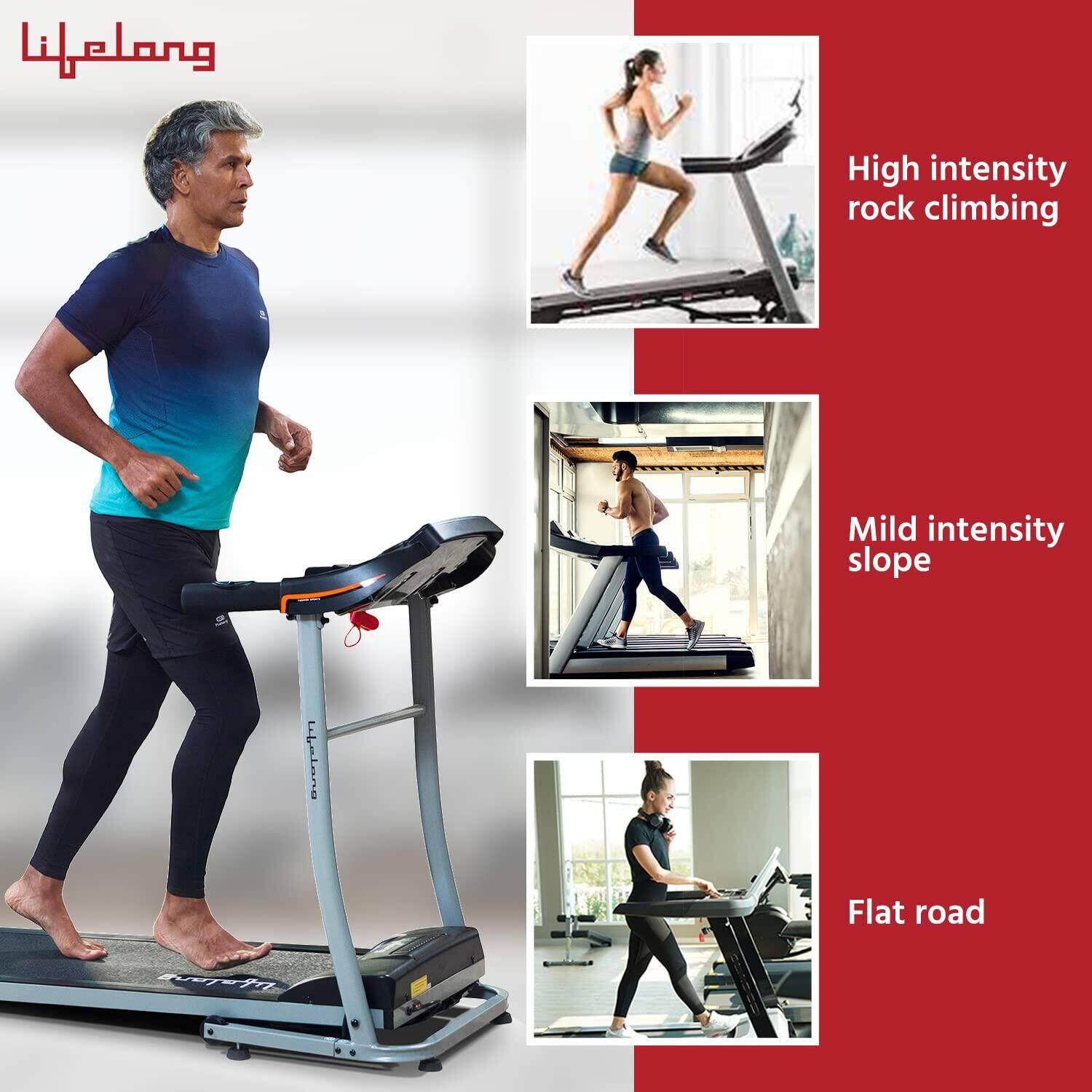 Lifelong FitPro (2.5 HP Peak) Manual Incline Motorized Treadmill for Home with 12 preset Workouts, Max Speed 12km/hr. Bluetooth  -  2