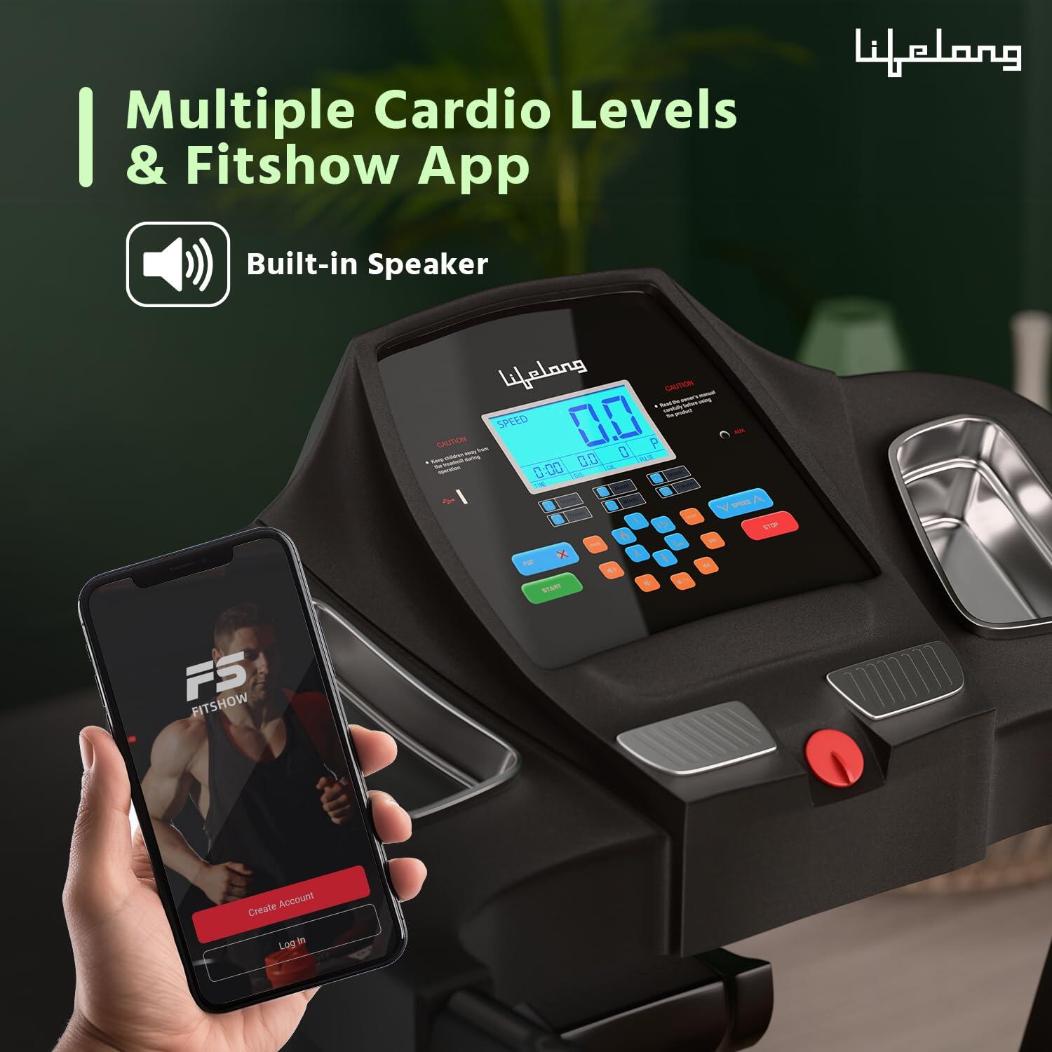 Lifelong Treadmill for Home with Massager - 4.5 HP Peak Motorized Treadmill, 3 Manual Inclines, 12 Fitness Presets, Max Running 