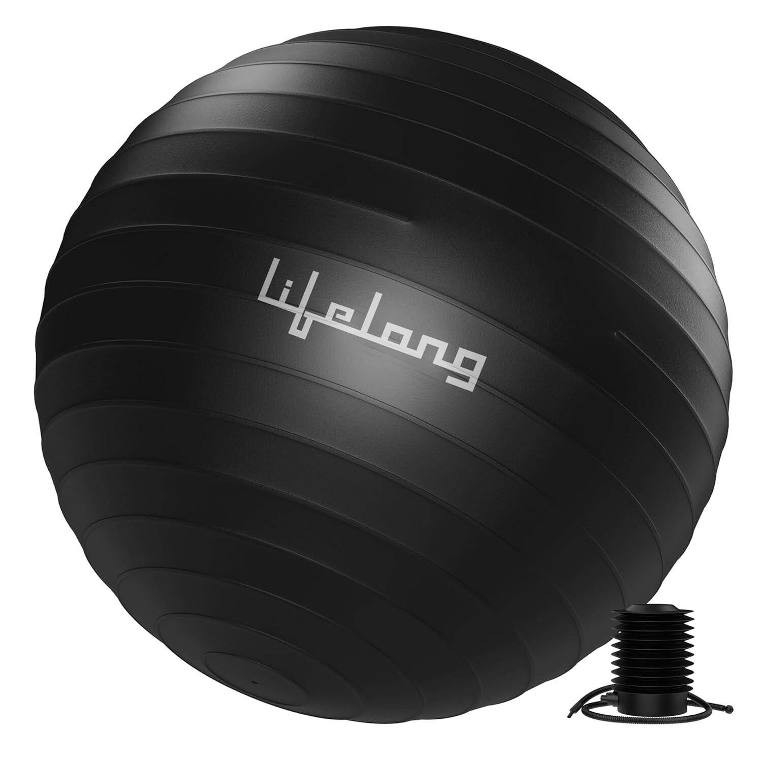 Lifelong Gym Ball for Exercise-Anti Burst Exercise Ball with Foot Pump- Fitness Yoga Ball,Physiotherapy Ball,Birthing,Pregnancy&Labor Ball,Swiss Ball,Pilates Ball,Balance&Stability Ball,75 Cm, Black -  1