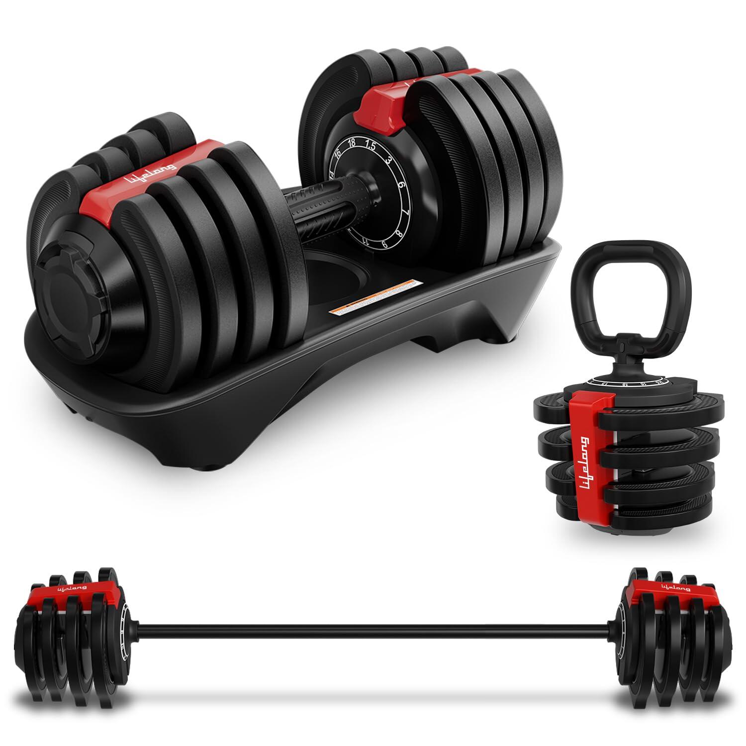 Lifelong Iron 3 In 1 Adjustable Dumbbell-1.5 Kg-18 Kg Weight Adjustment,2 Kg-19 Kg Barbell Extension,1 Kg-10 Kg Kettlebell-Easy Adjustments-Fitness Workout Home Gym Equipment For Men&Women,Black-picture-24