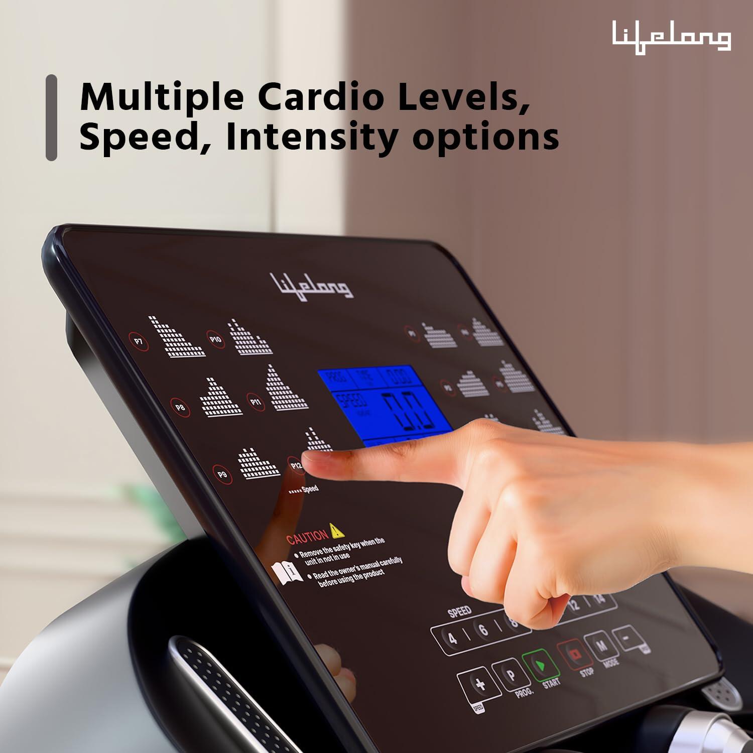 Lifelong Treadmill for Home Use - 4.5 HP Peak Motorized Foldable Treadmill, 3 Level Manual Incline with Max Running Speed 14 km/