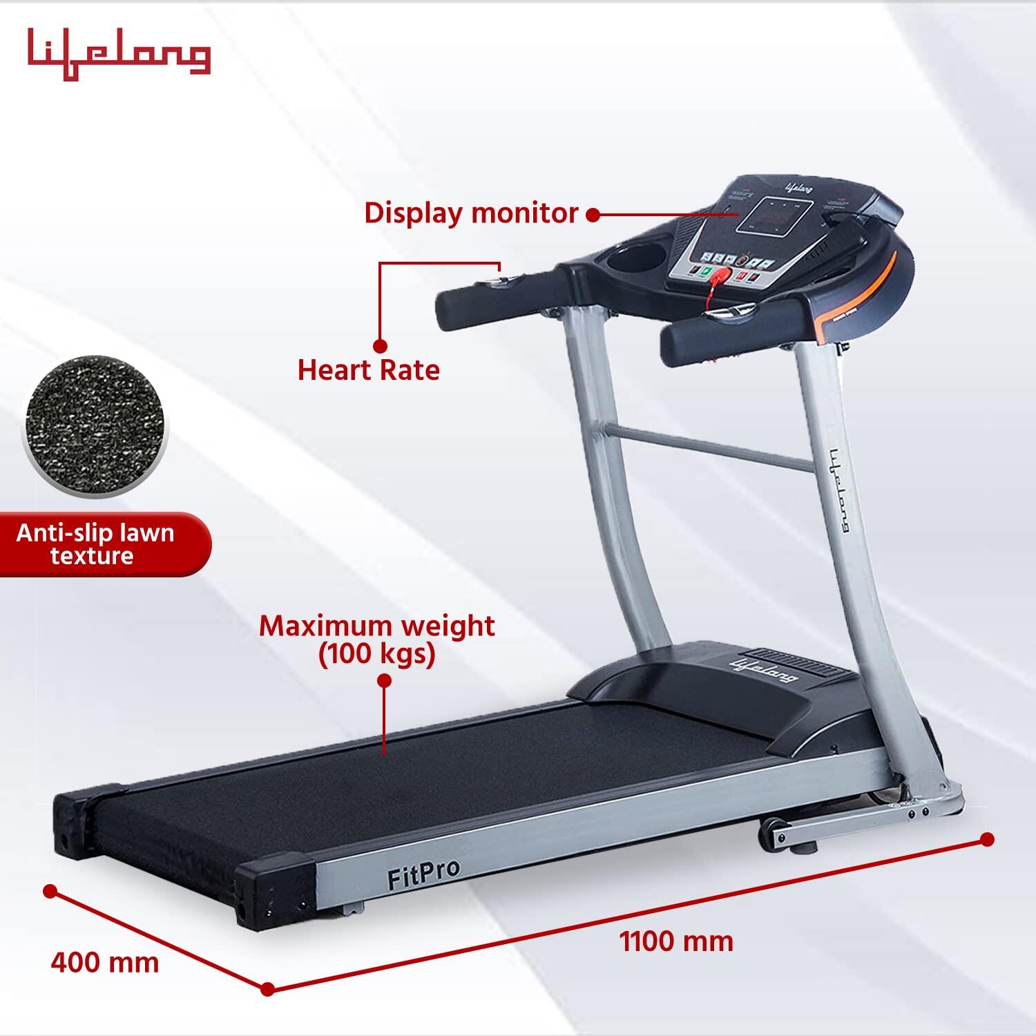 Lifelong FitPro (2.5 HP Peak) Manual Incline Motorized Treadmill for Home with 12 preset Workouts, Max Speed 12km/hr. Bluetooth 