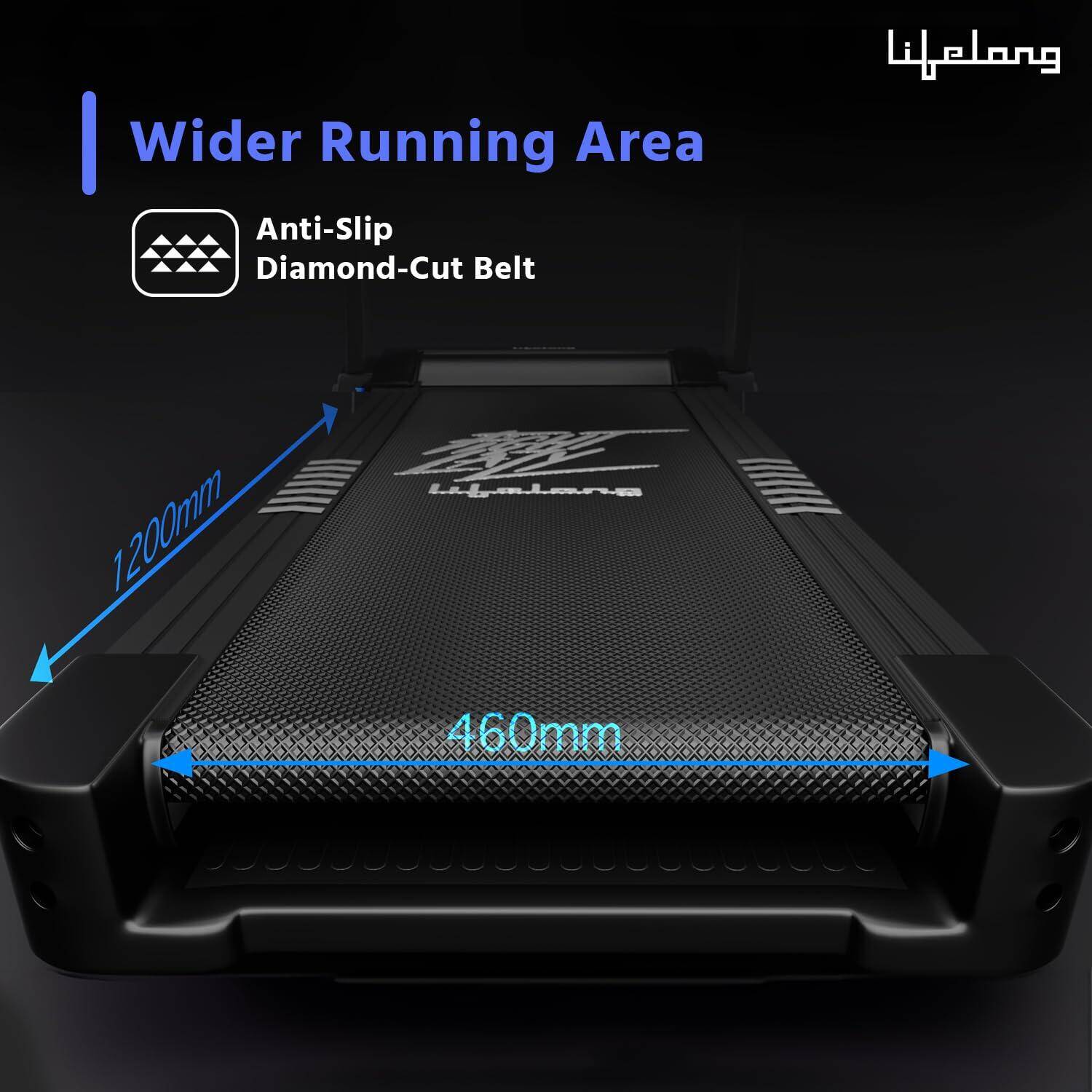 Lifelong Treadmill for Home - 6 Hp Peak Motorized Treadmill, 6 Level Manual Inclines, Max Speed 14 Km/Hr - Heart Rate Sensor, Bl -  4