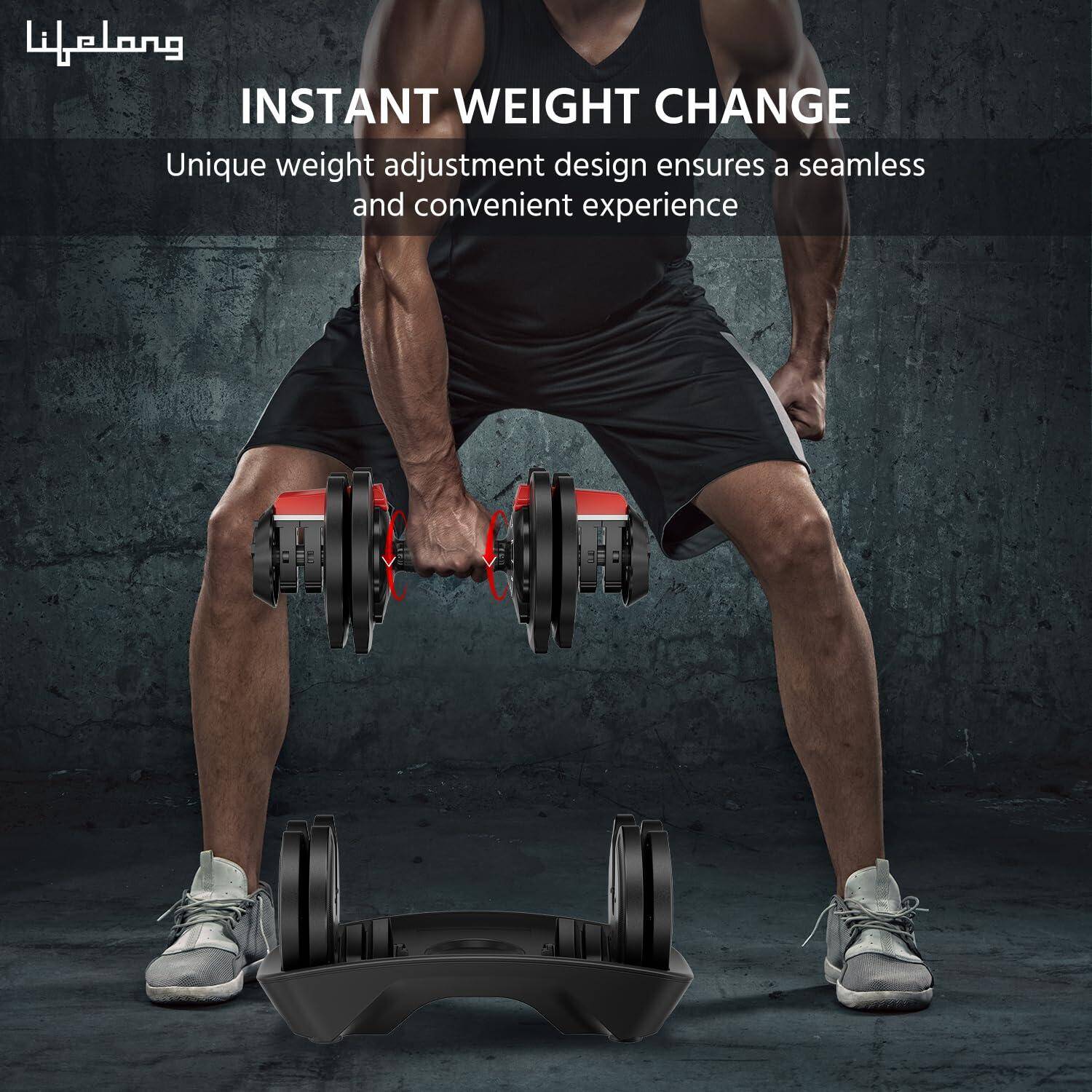 Lifelong Adjustable Dumbbell for Home Gym - 1.5kg to 18kg Easy Dumbbell Weight Adjustment - Iron Weights - Gym Equipment suitable for fitness workout at Home for Men & Women, Black (LLAD04) -  3