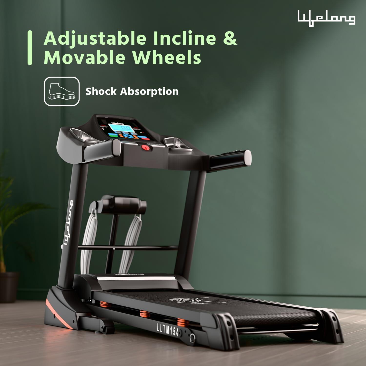 Lifelong Treadmill for Home with Massager - 4.5 HP Peak Motorized Treadmill, 3 Manual Inclines, 12 Fitness Presets, Max Running 