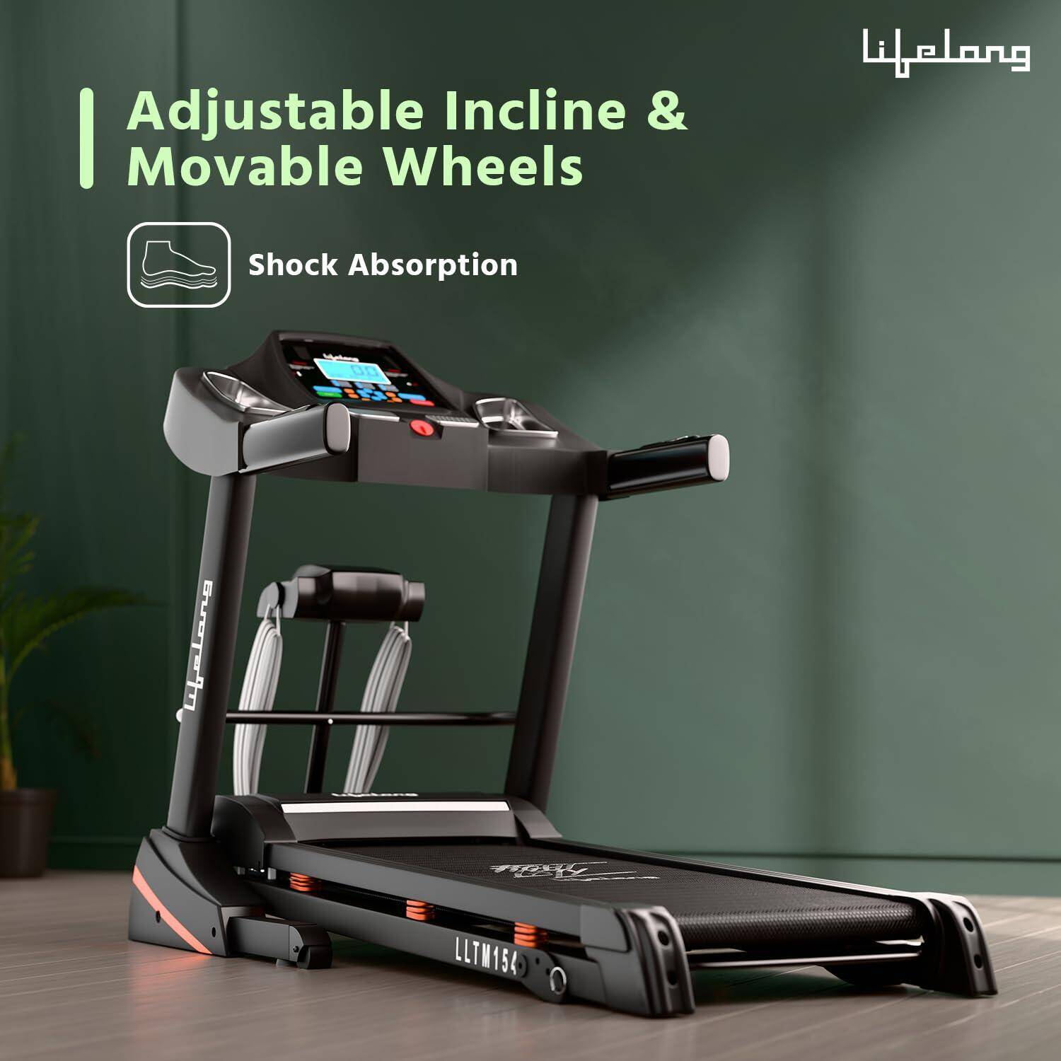 Lifelong Treadmill for Home with Massager - 4.5 HP Peak Motorized Treadmill, 3 Manual Inclines, 12 Fitness Presets, Max Running  -  5