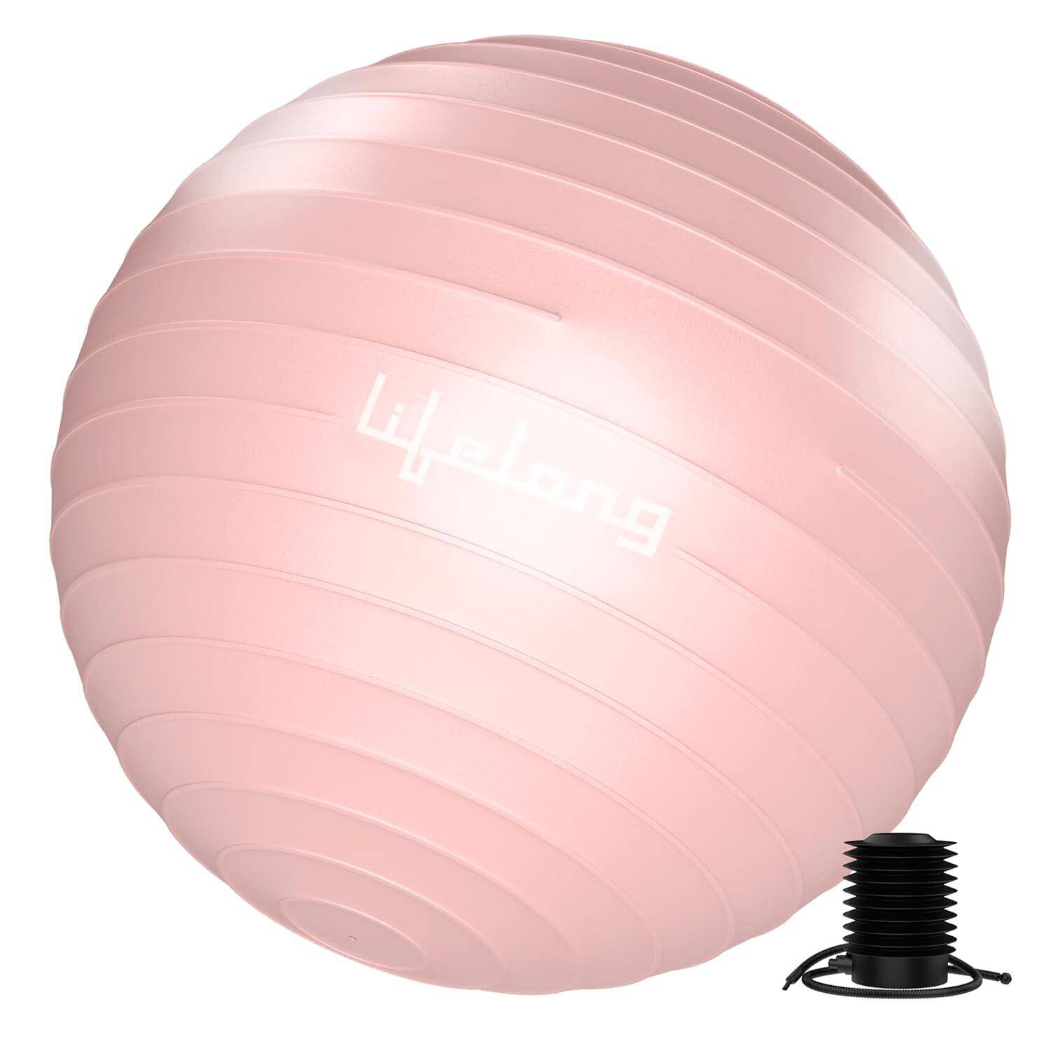 Lifelong Gym Ball for Exercise-Anti Burst Exercise Ball with Foot Pump- Fitness Yoga Ball,Physiotherapy Ball,Birthing,Pregnancy&Labor Ball,Swiss Ball,Pilates Ball,Balance&Stability Ball,55 Cm, Pink -  1