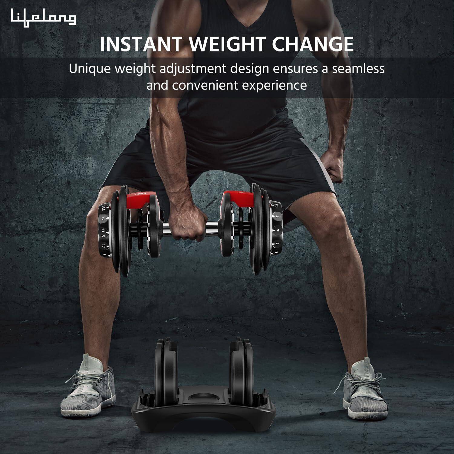 Lifelong Adjustable Dumbbell for Home Gym - 1.5kg to 16kg Easy Dumbbell Weight Adjustment - Iron Weights - Gym Equipment suitable for fitness workout at Home for Men & Women, Black (LLAD03) -  3