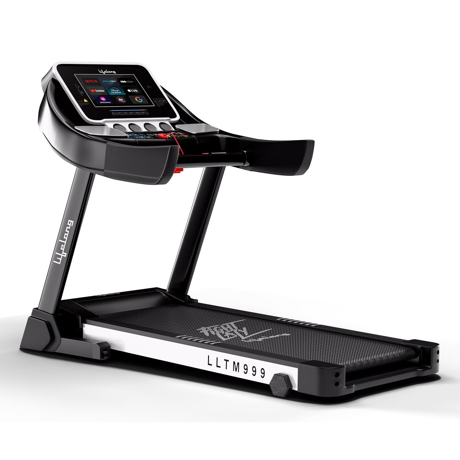 Lifelong Treadmill for Home - 6 Hp Peak Motorized Treadmill, 6 Level Manual Inclines, Max Speed 14 Km/Hr - Heart Rate Sensor, Bl