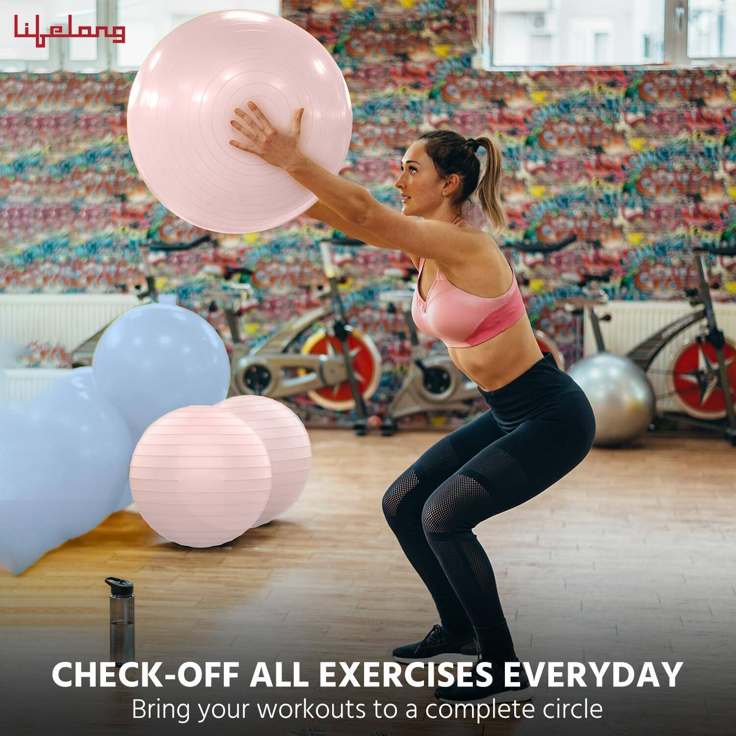 Lifelong Gym Ball for Exercise-Anti Burst Exercise Ball with Foot Pump- Fitness Yoga Ball,Physiotherapy Ball,Birthing,Pregnancy&Labor Ball,Swiss Ball,Pilates Ball,Balance&Stability Ball,55 Cm, Pink -  5