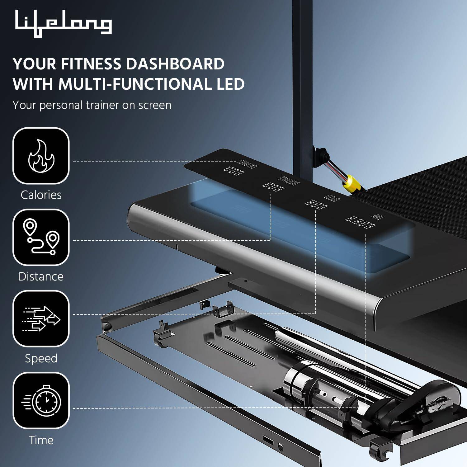Lifelong Walking Pad Treadmill for Home 2.5Hp Peak Dc Motor- Foldable Under Desk Treadmill-Walking Machine at 8Km/Hr Speed with  -  3