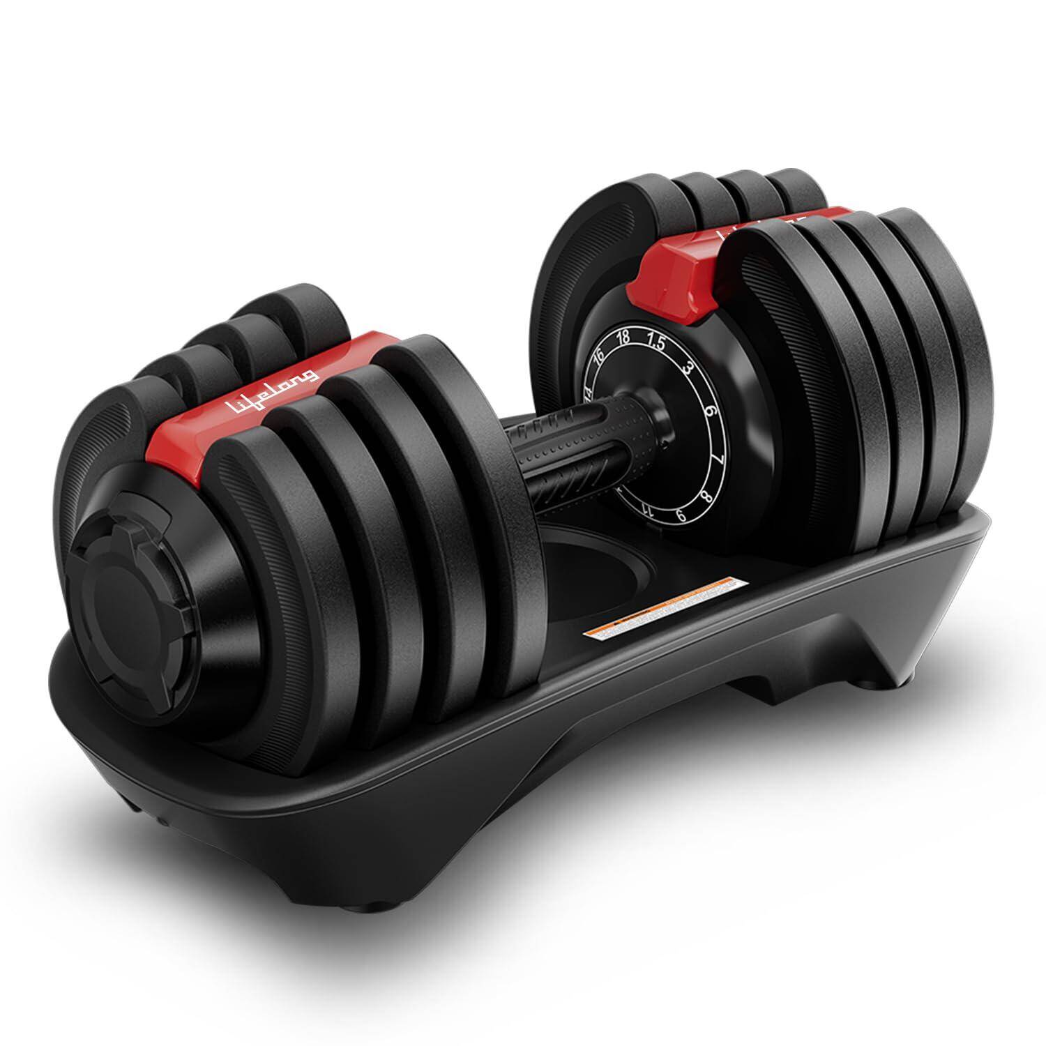 Lifelong Adjustable Dumbbell for Home Gym - 1.5kg to 18kg Easy Dumbbell Weight Adjustment - Iron Weights - Gym Equipment suitable for fitness workout at Home for Men & Women, Black (LLAD04) -  1