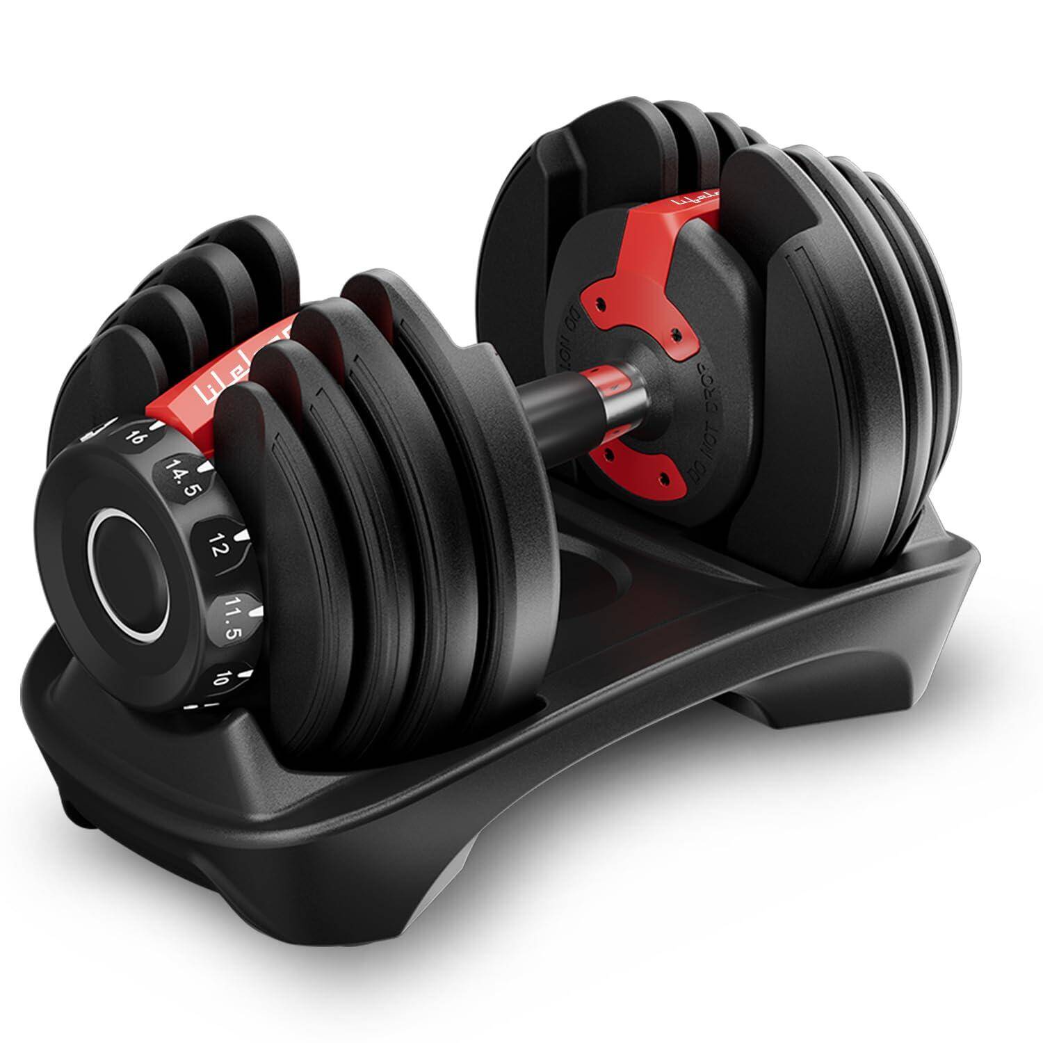 Lifelong Adjustable Dumbbell for Home Gym - 1.5kg to 16kg Easy Dumbbell Weight Adjustment - Iron Weights - Gym Equipment suitable for fitness workout at Home for Men & Women, Black (LLAD03) -  1