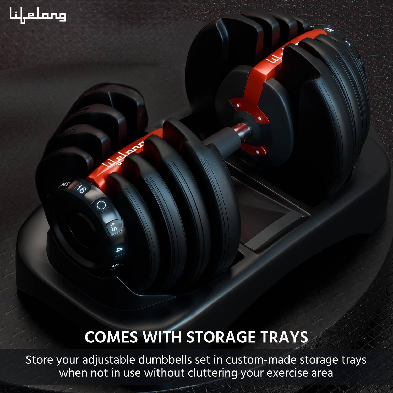 Lifelong Adjustable Dumbbell for Home Gym - 1.5kg to 16kg Easy Dumbbell Weight Adjustment - Iron Weights - Gym Equipment suitable for fitness workout at Home for Men & Women, Black (LLAD03) -  5