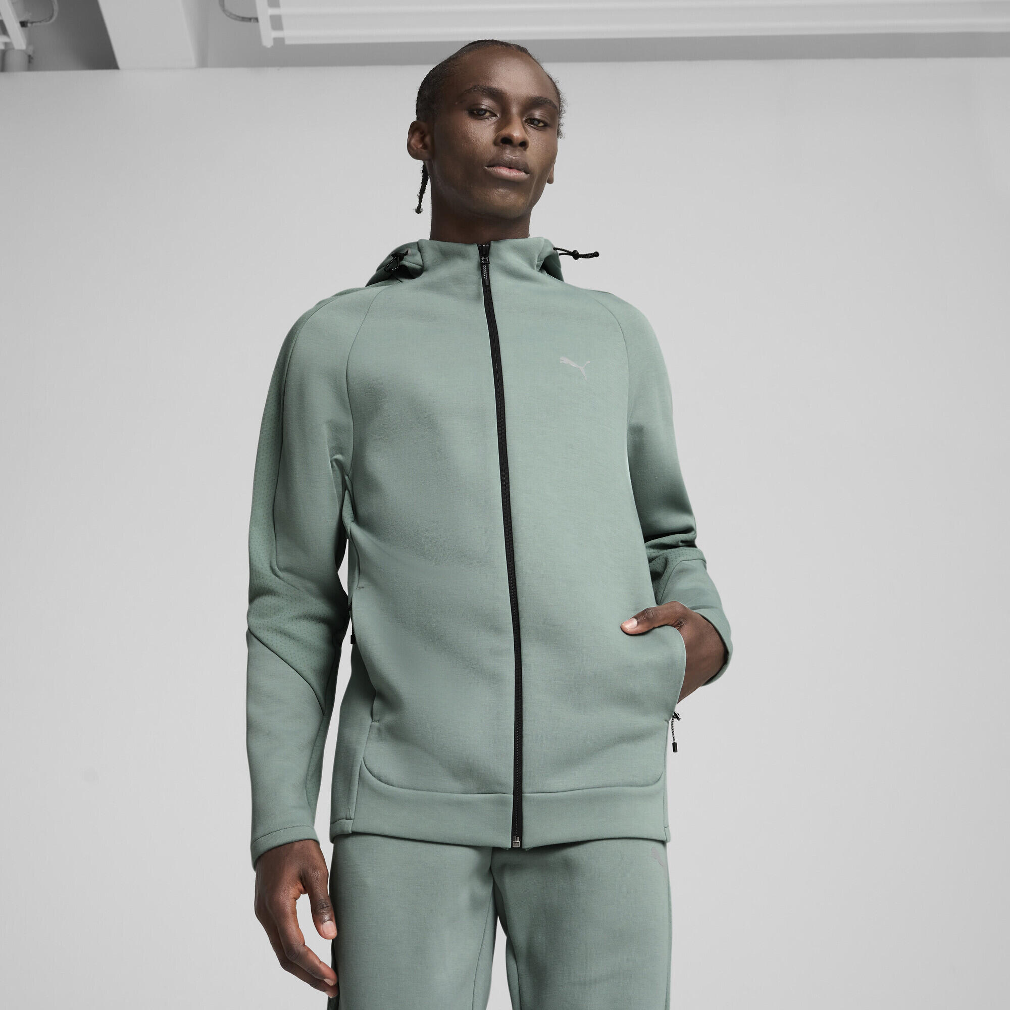 Felpa con zip integrale e cappuccio EVOSTRIPE da uomo PUMA Green Moon 2/7