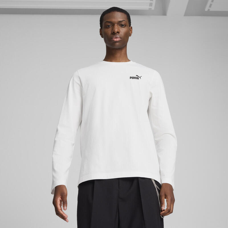 Męska koszulka Essentials z logo No. 1 i długim rękawem PUMA White