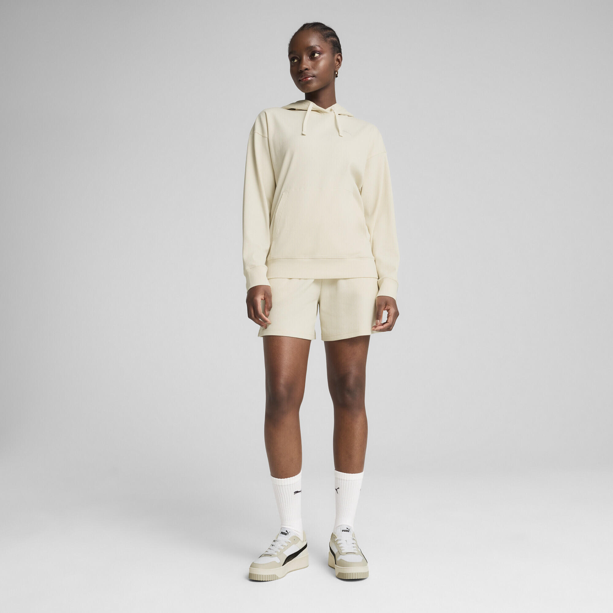 Hoodie côtelé confort ESS ELEVATED Femme PUMA Alpine Snow White 6/7