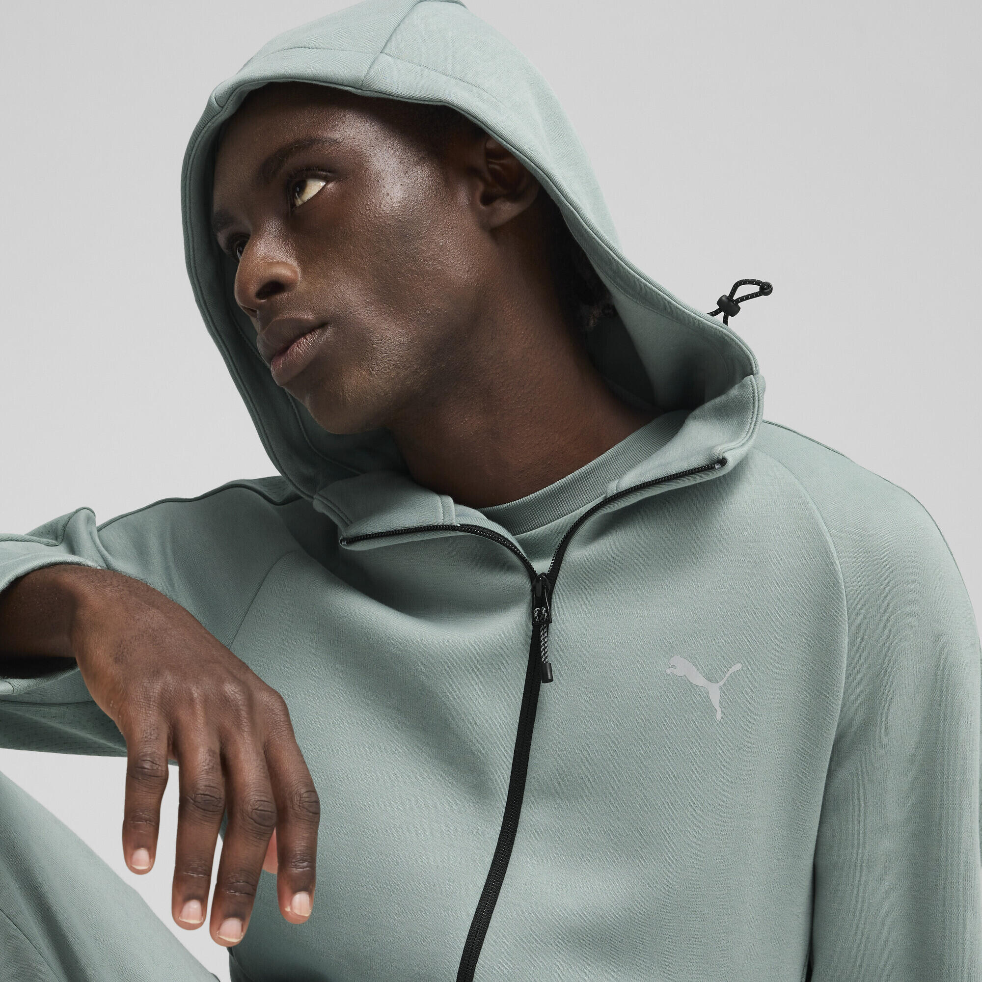 Felpa con zip integrale e cappuccio EVOSTRIPE da uomo PUMA Green Moon 3/7