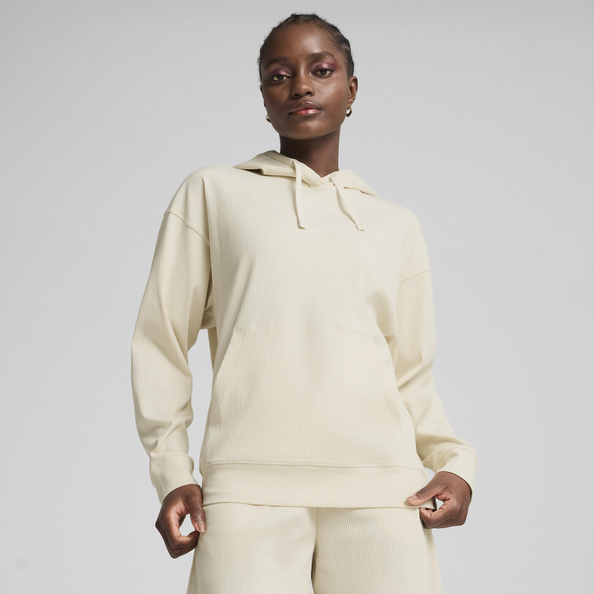 Hoodie côtelé confort ESS ELEVATED Femme PUMA Alpine Snow White 2/7