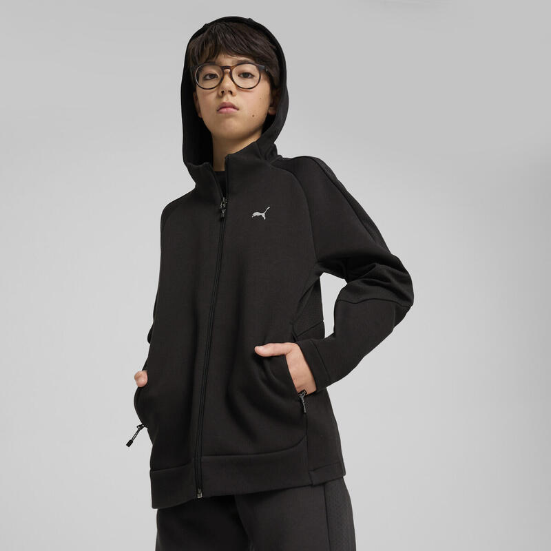 Młodzieżowa bluza z kapturem z zamkiem na całej długości EVOSTRIPE PUMA Black