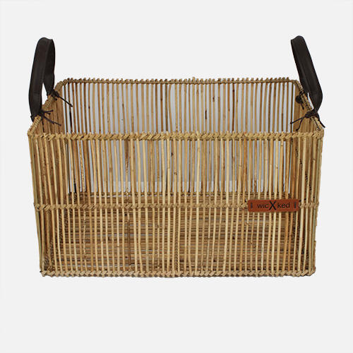 Cesta de Caja Vertical Estrecha L con Asas de Cuero 2/2