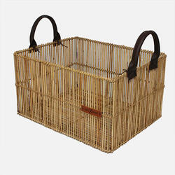 Panier-caisse vertical fin L avec poignées en cuir