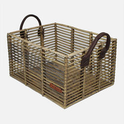 Panier-caisse vertical fin L avec poignées en cuir