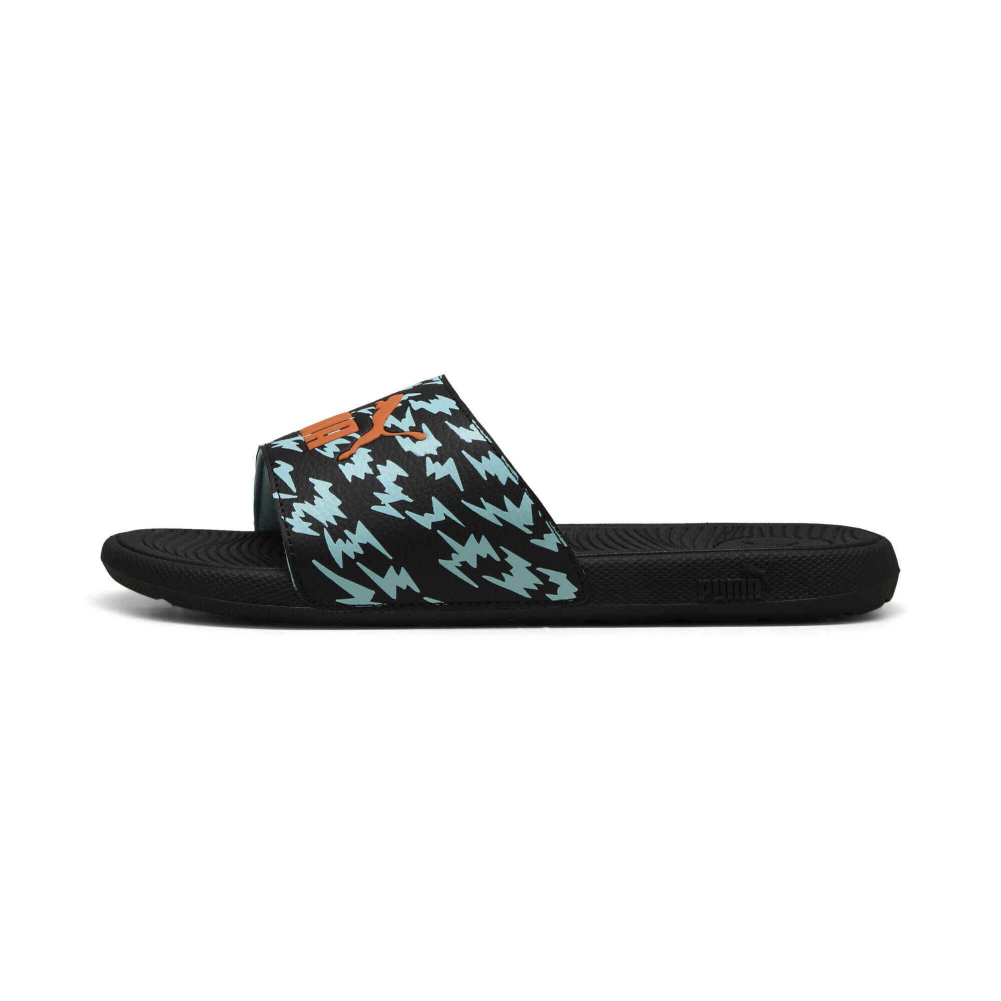 Cool Cat Poised 2 Race Slides Jugendliche PUMA Black Orange Glo Safe Lake Blue 4/7