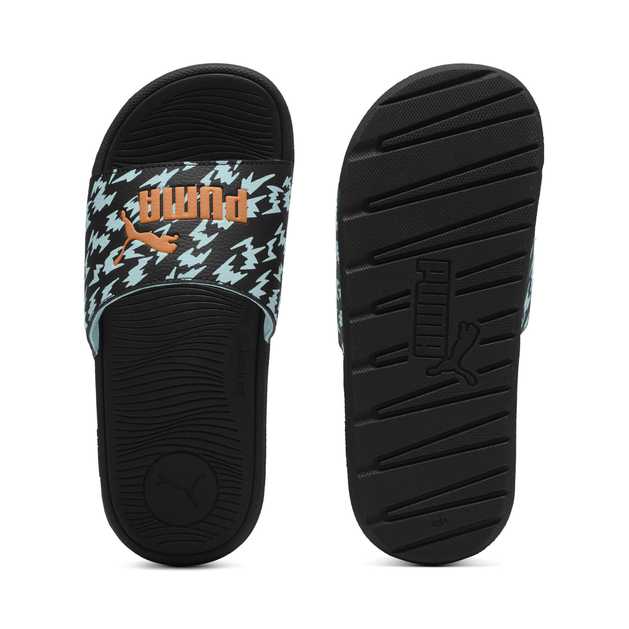 Cool Cat Poised 2 Race Slides Jugendliche PUMA Black Orange Glo Safe Lake Blue 3/7