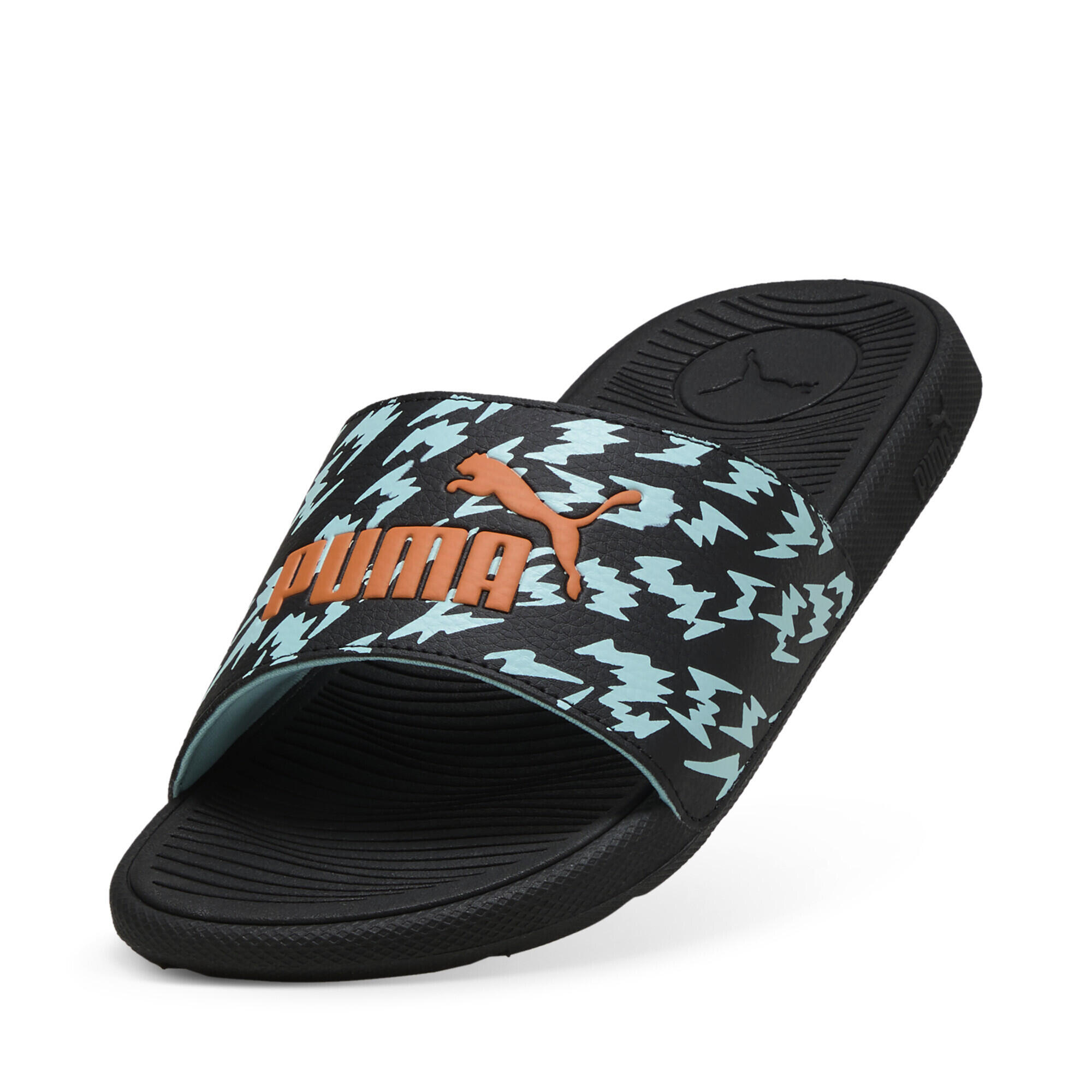 Cool Cat Poised 2 Race Slides Jugendliche PUMA Black Orange Glo Safe Lake Blue 6/7