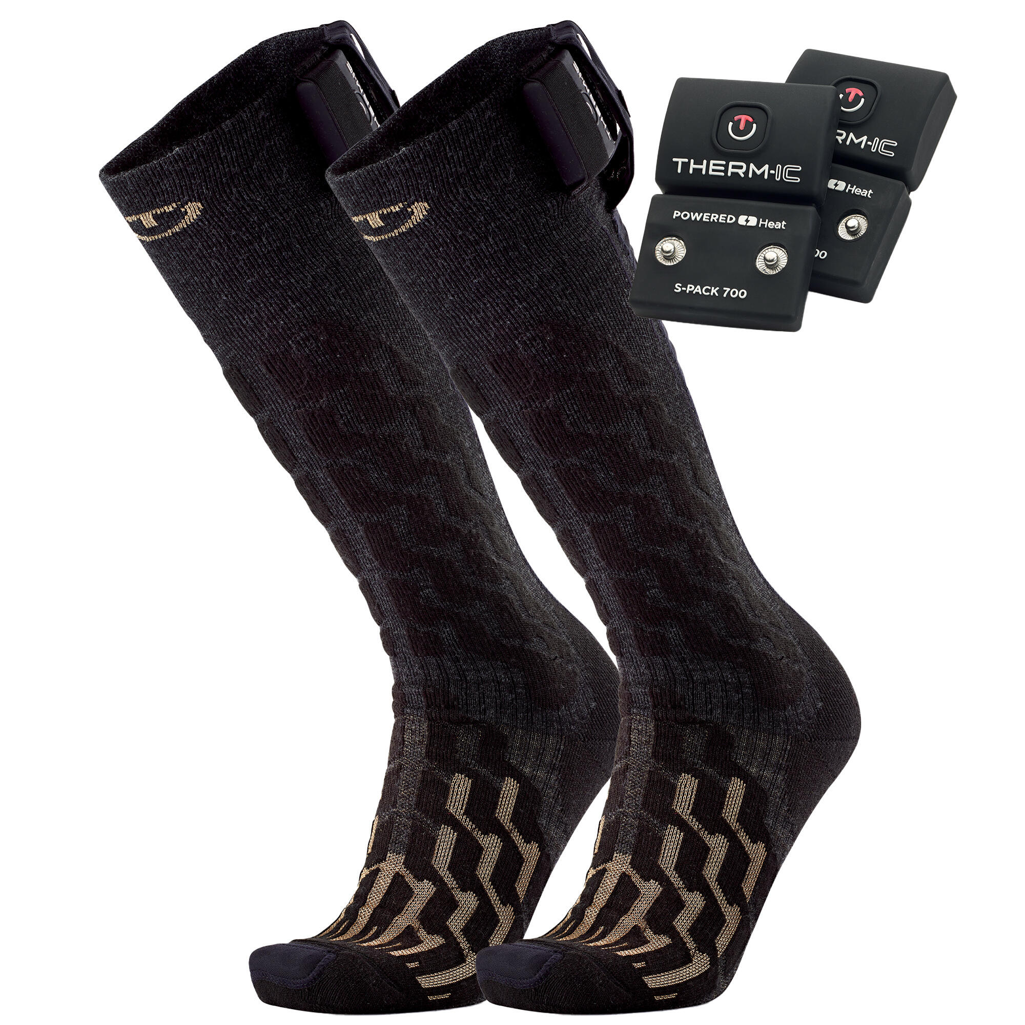 THERM-IC Heat Fusion Men Heated Socks Powersocks Size 45/47 Black with 2 Batteries