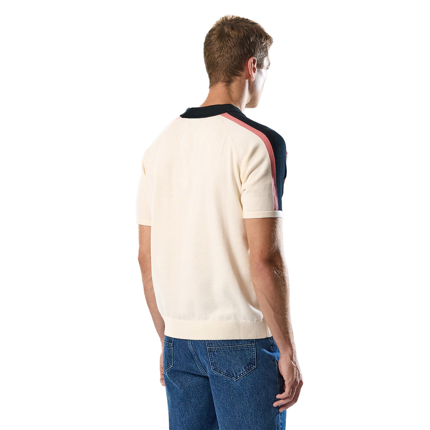 Mens Palet Percival Knitted Stripes Football Polo Shirt (White) 2/3