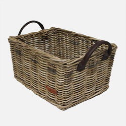 Panier-caisse gris avec poignées en cuir