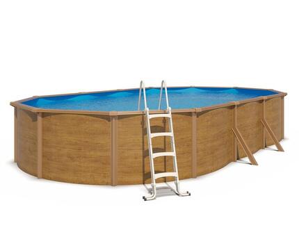 Piscine hors sol acier ovale 7,60 x 4,55 x 1,20 m aspect bois CANYON