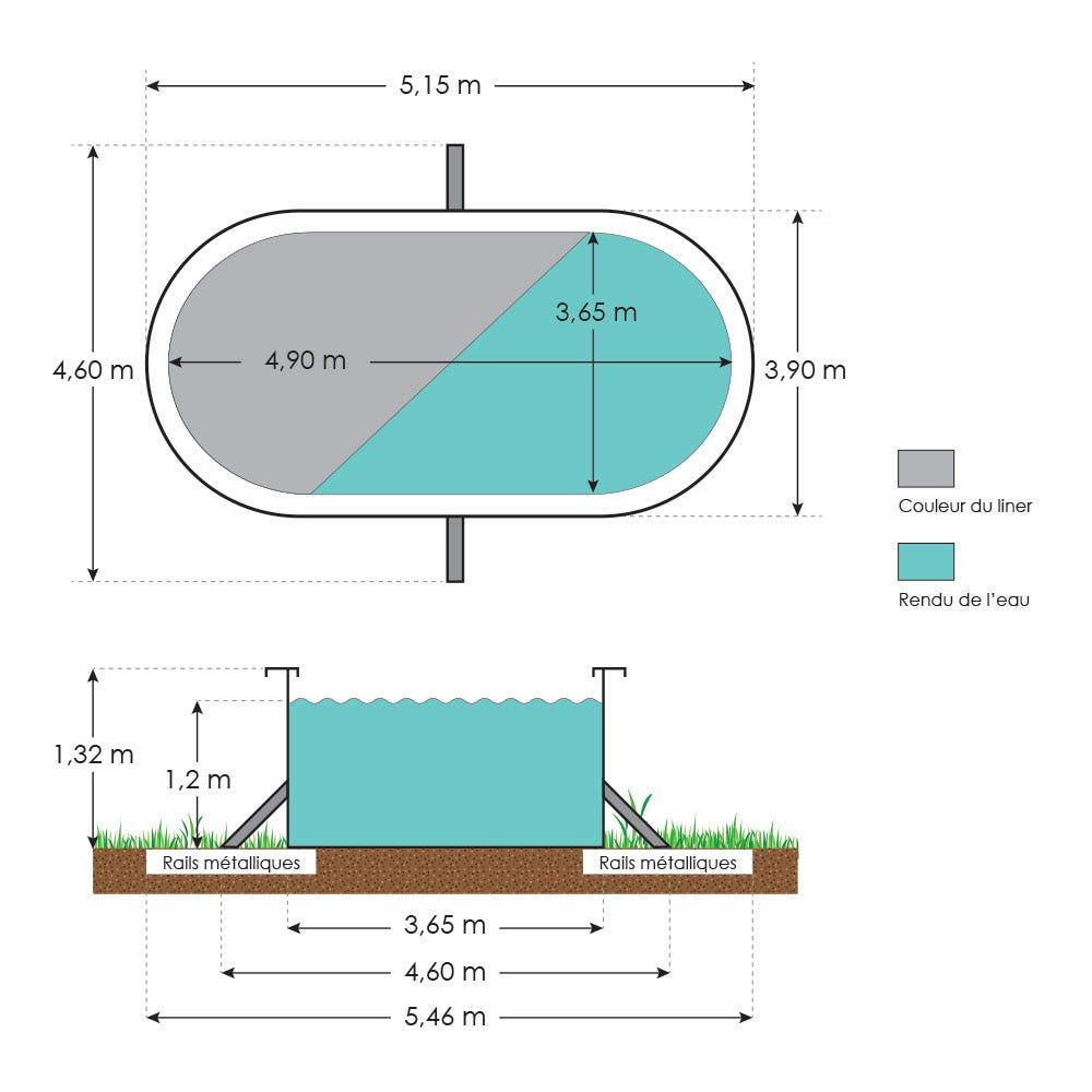 Piscine hors sol acier ovale 4,90 x 3,65 x 1,32 m anthracite VARUNA 3/7