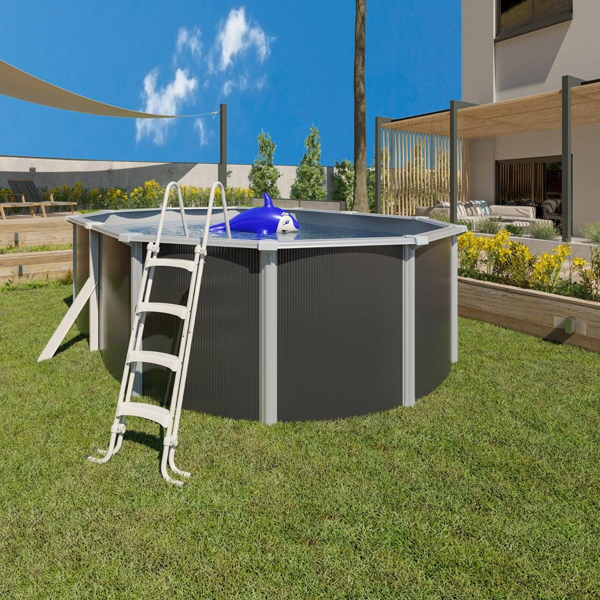 Piscine hors sol acier ovale 4,90 x 3,65 x 1,32 m anthracite VARUNA 2/7