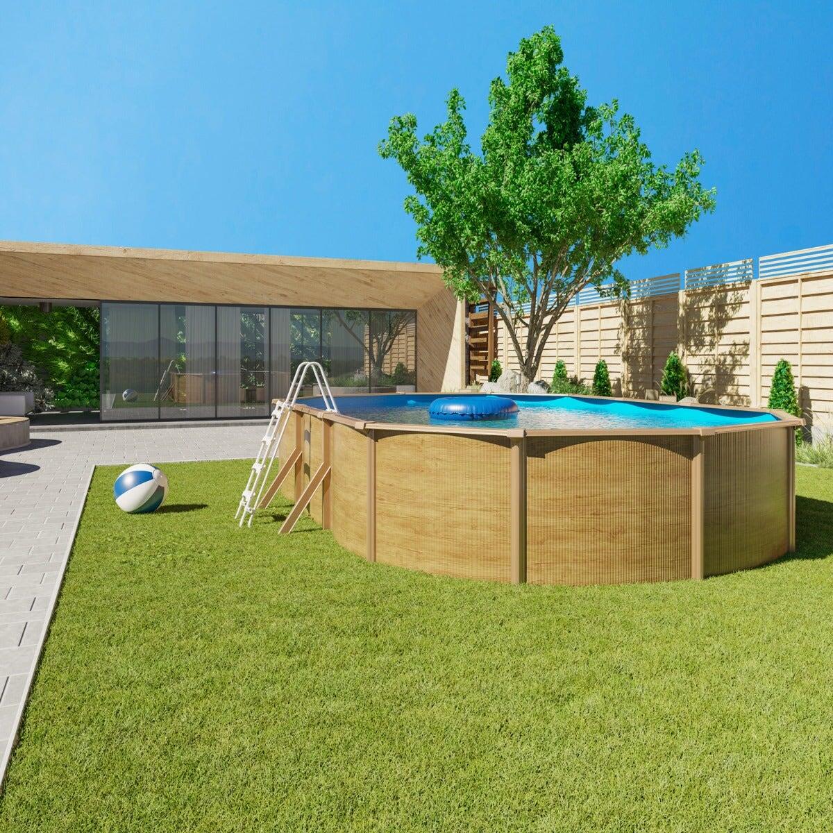 Piscine hors sol acier ovale 7,60 x 4,55 x 1,20 m aspect bois CANYON 2/7