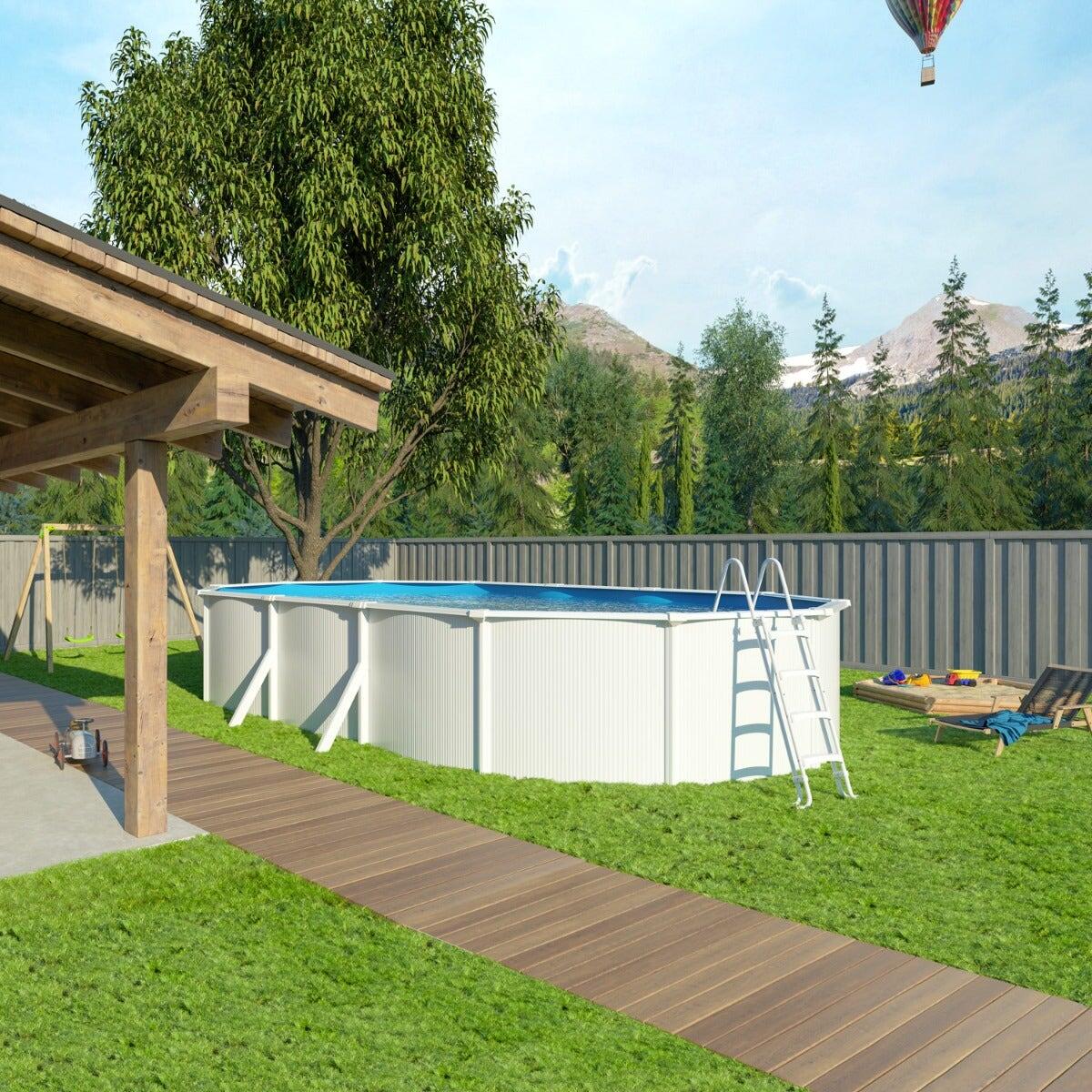 Piscine hors sol acier ovale 7,60 x 4,55 x 1,32 m blanche SAPHIR 2/7