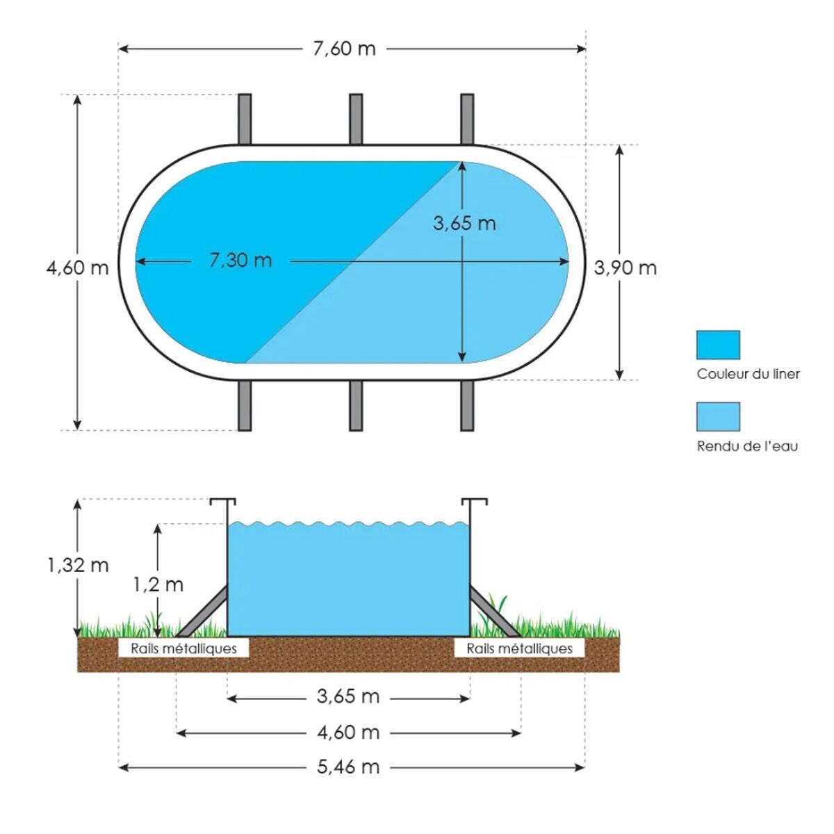 Piscine hors sol acier ovale 7,30 x 3,65 x 1,32 m blanche SAPHIR 3/7