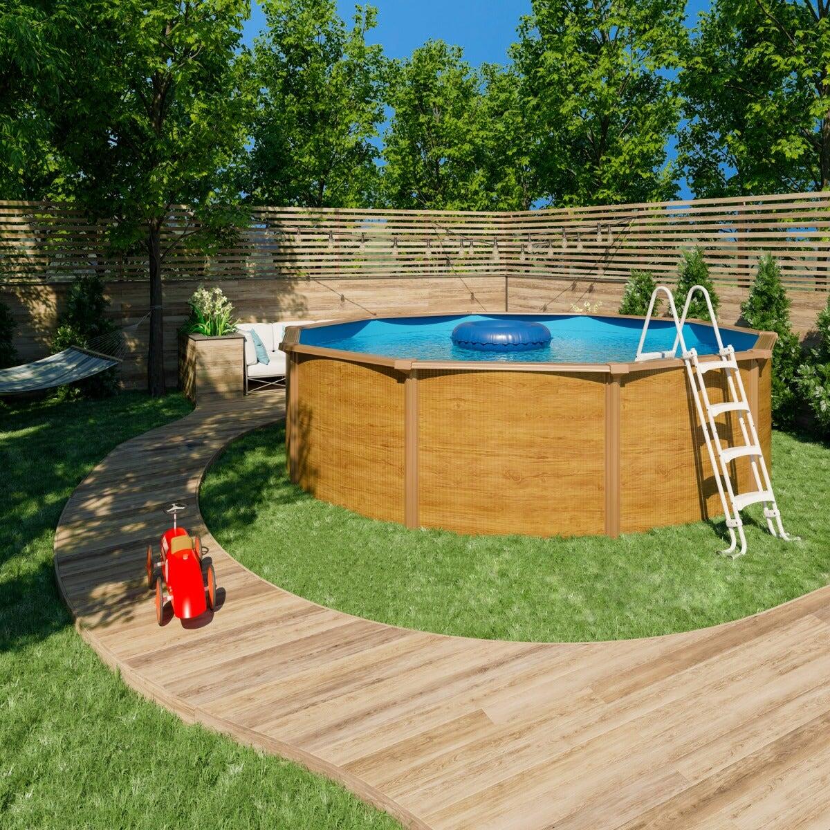 Piscina elevada de acero redonda Ø 4,55 × 1,20 m efecto madera CANYON 2/7