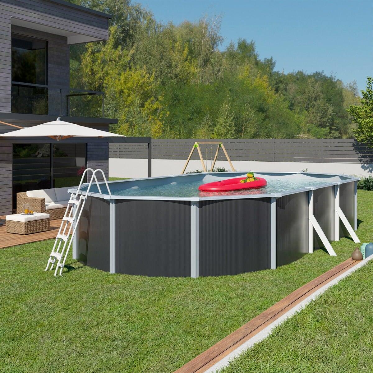 Piscine hors sol acier ovale 7,60 x 4,55 x 1,32 m anthracite VARUNA 2/7