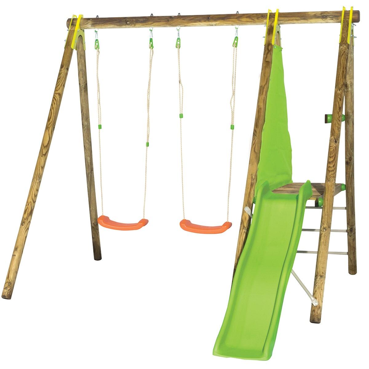 Portique bois avec 2 balançoires + 1 plateforme avec toboggan 7/7